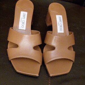 Jimmy Choo Brown Leather Open-Toe Slide Mules